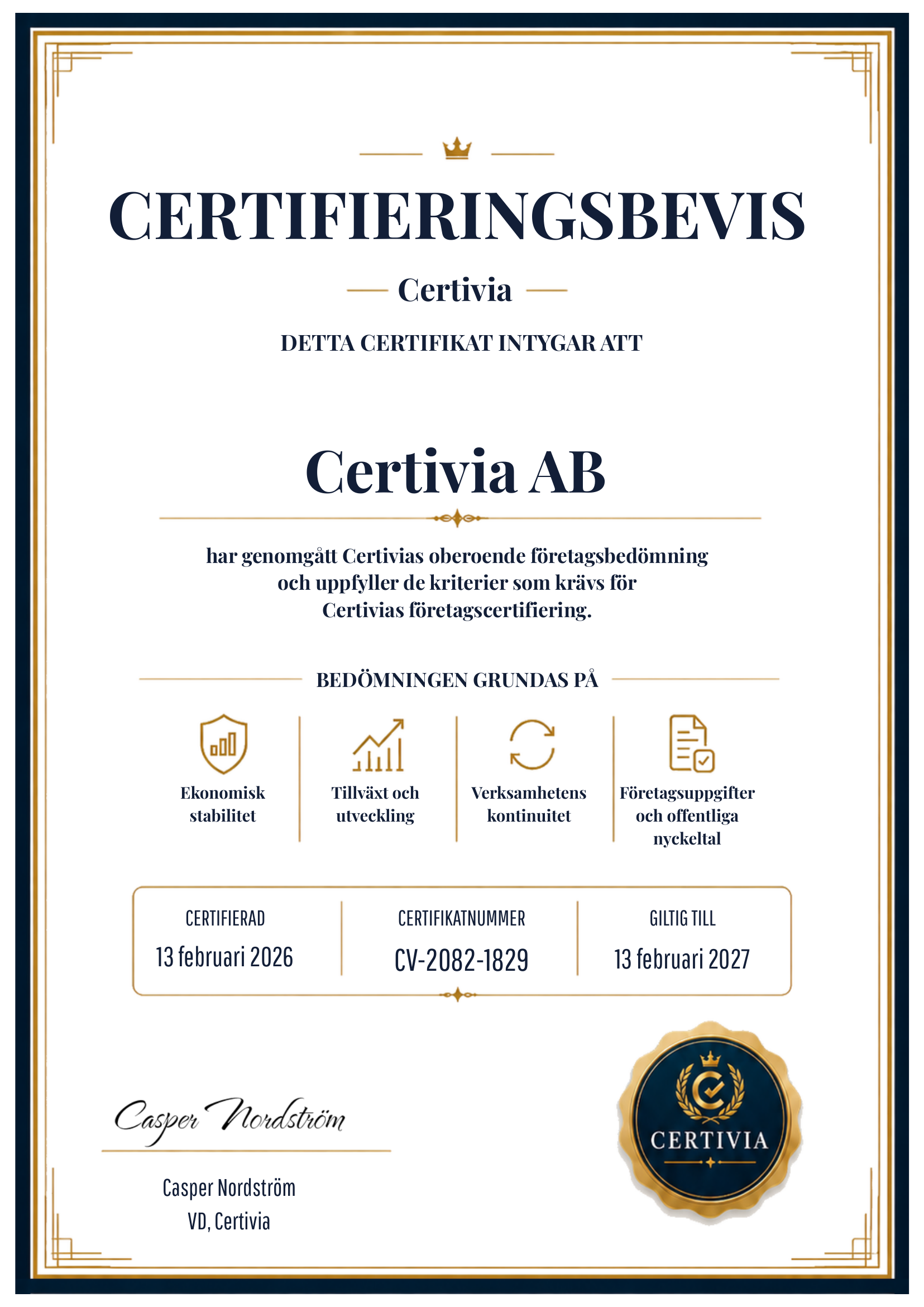 Certivias certifieringsbevis
